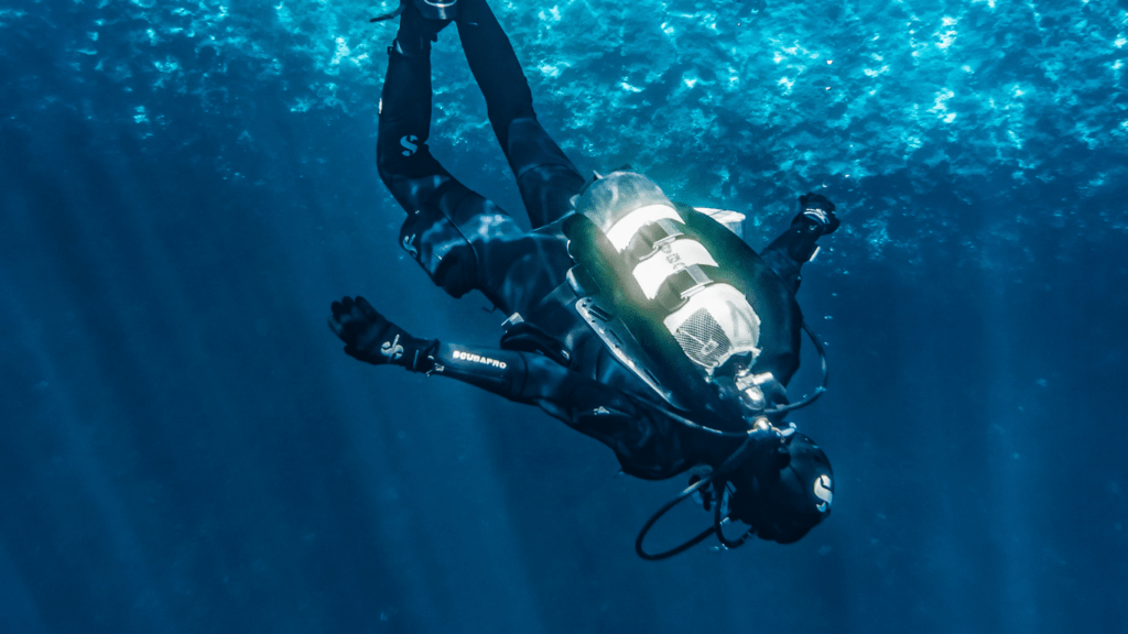 a person diving in the ocean