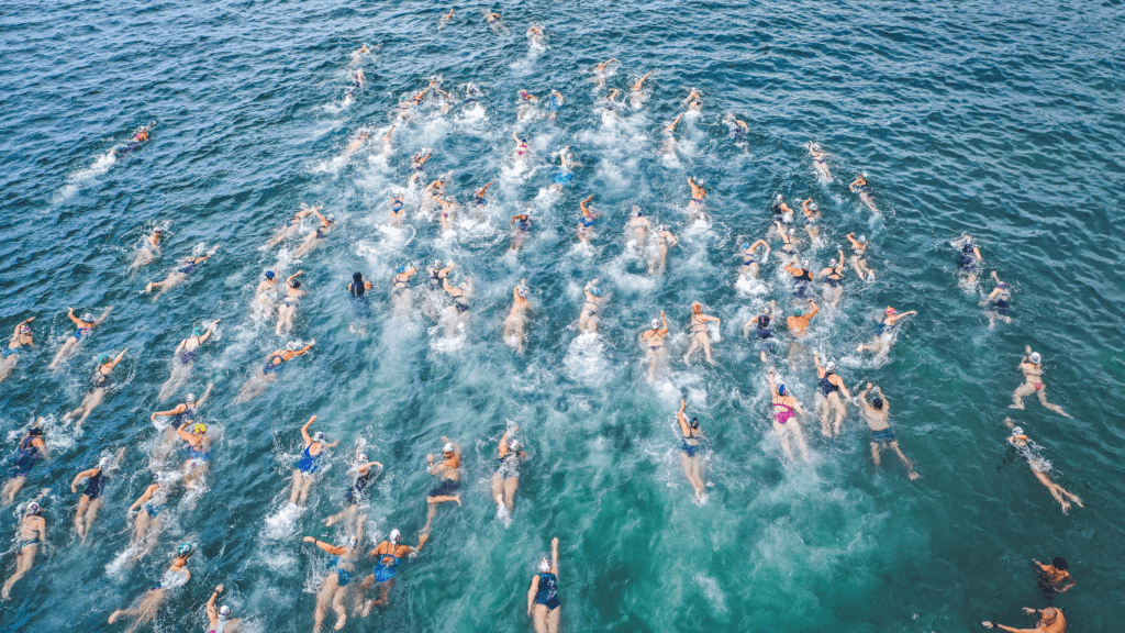 swimmers joining together